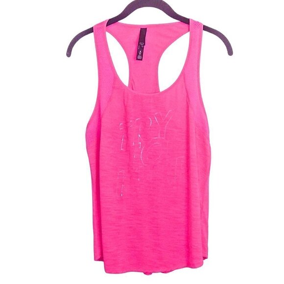 AEROPOSTALE HOT PINK TRY TO KEEP UP RACER BACK WORKOUT TANK - SIZE M - Picture 1 of 4